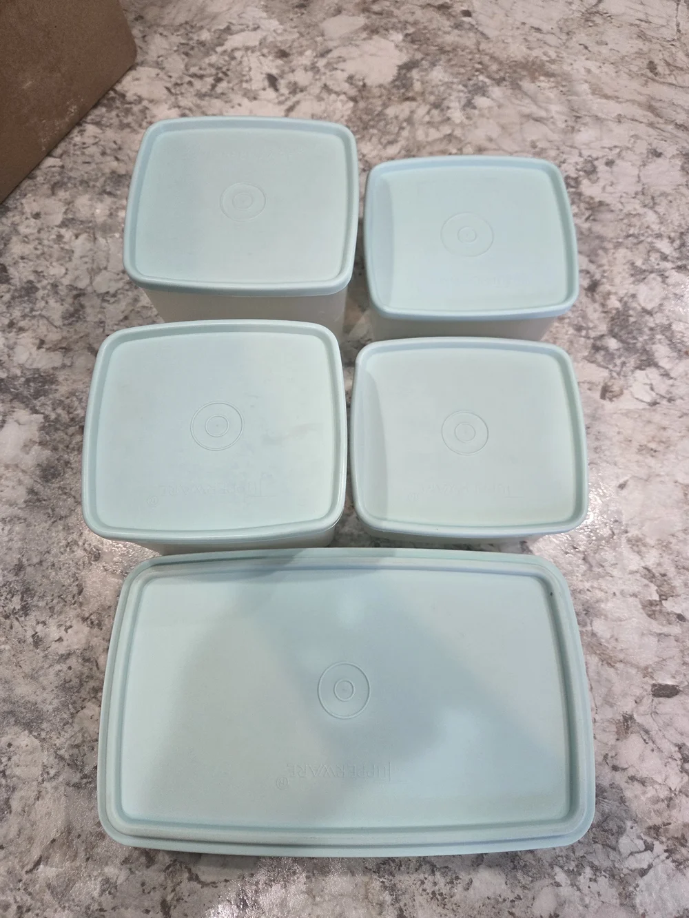 S/5 Vintage Aqua Tupperware Square A Way Large/Small Sandwich/Deli Meat Keeper